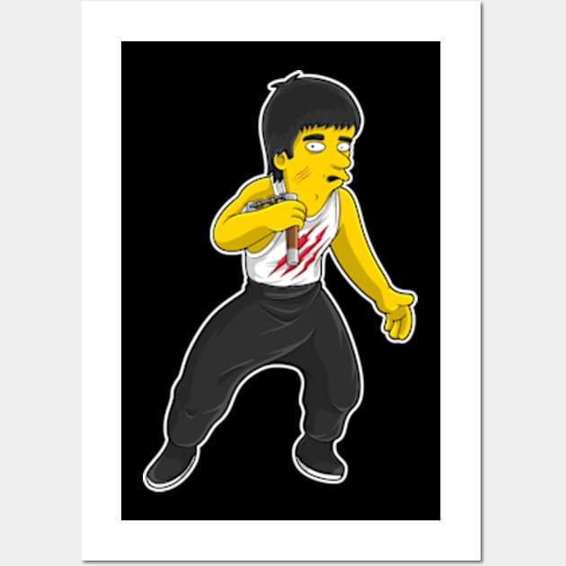 Yellow Bruce Lee Illustration Wall Art by namanyastudios